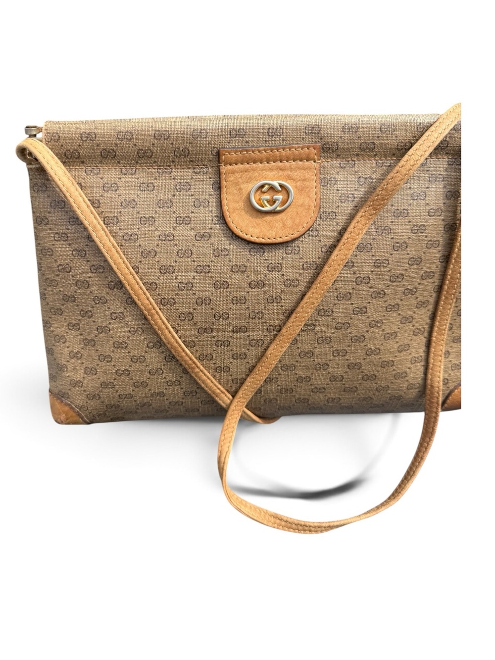 Gucci Micro GG Brown Monogram Crossbody with Tan Leather Trim Vintage